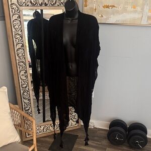 Black Lightweight Open Front Tassel Duster